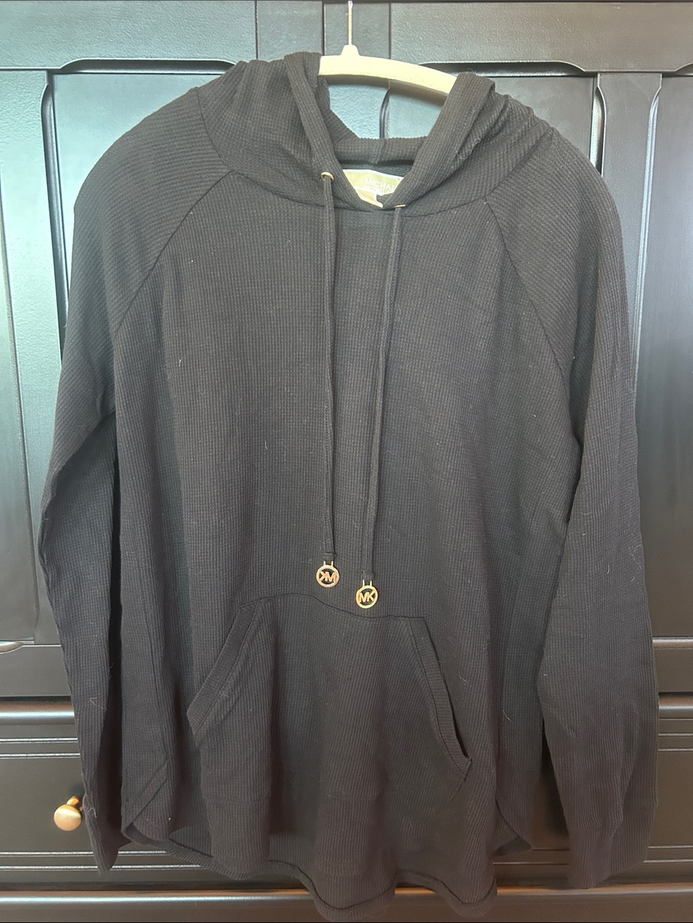MICHAEL Michael Kors Black Hooded Waffle-Knit Pullover